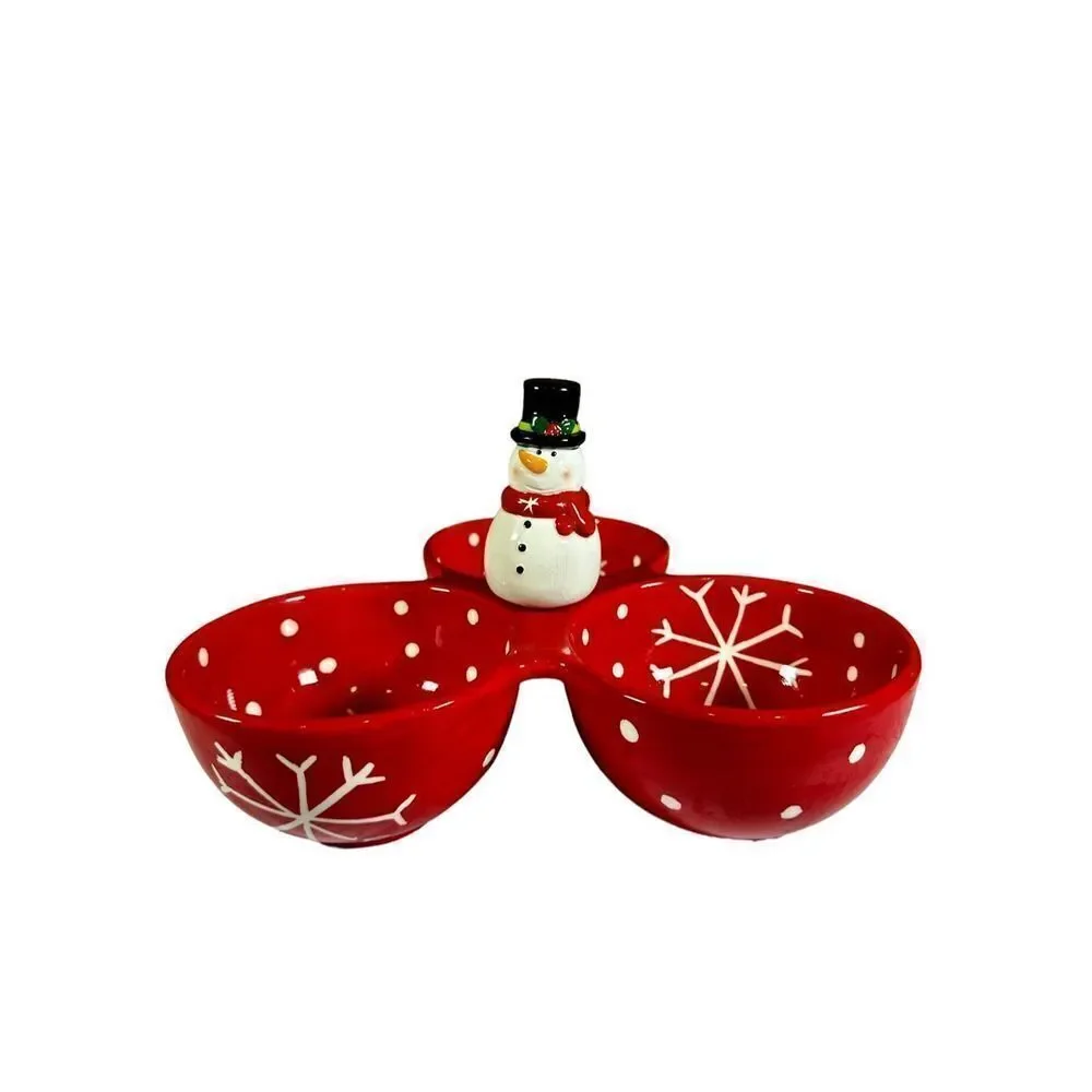 3 Section Divided Dish with Removable Snowman Spreader Knife - Picture 3 of 8